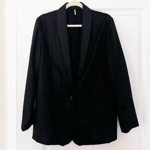 Free People Black Tencel Linen Blend Single Button Blazer Jacket Size XS